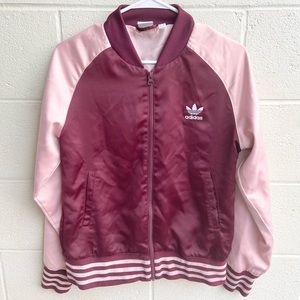 Adidas Pink/Maroon Satin Bomber Jacket